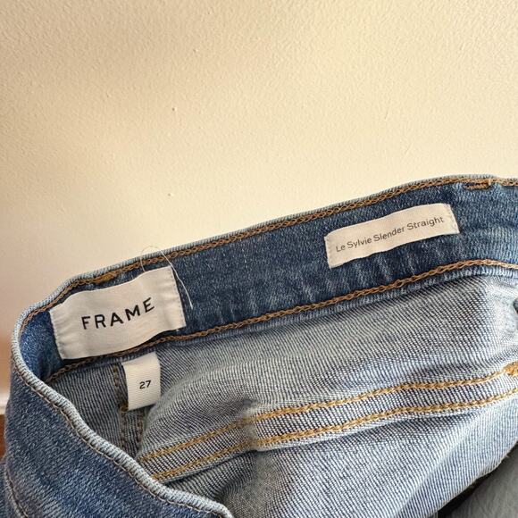 Frame Medium Wash Distressed Le Sylvie Slender Straight Jeans - Size 27 - Picture 4 of 9